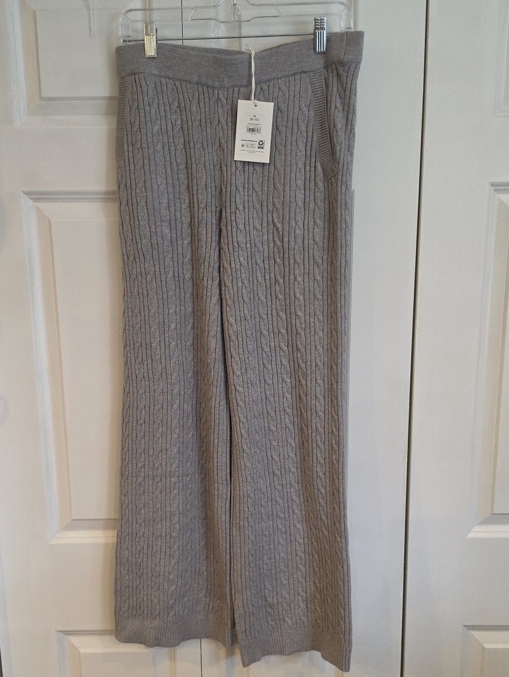 Cozy Cable-Knit Wide-Leg Pajama Pants — Light Gray